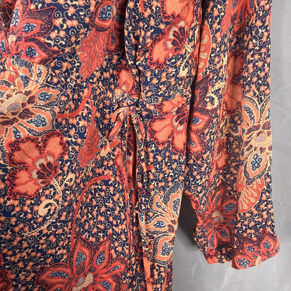 Free People Dress Womens Medium Teegan Mini Floral Chiffon Boho Faux Wrap - Picture 8 of 13
